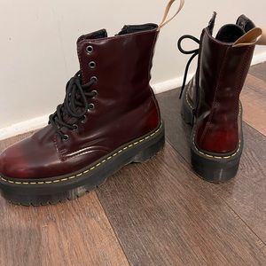 Cherry red Dr. Martens platform boots